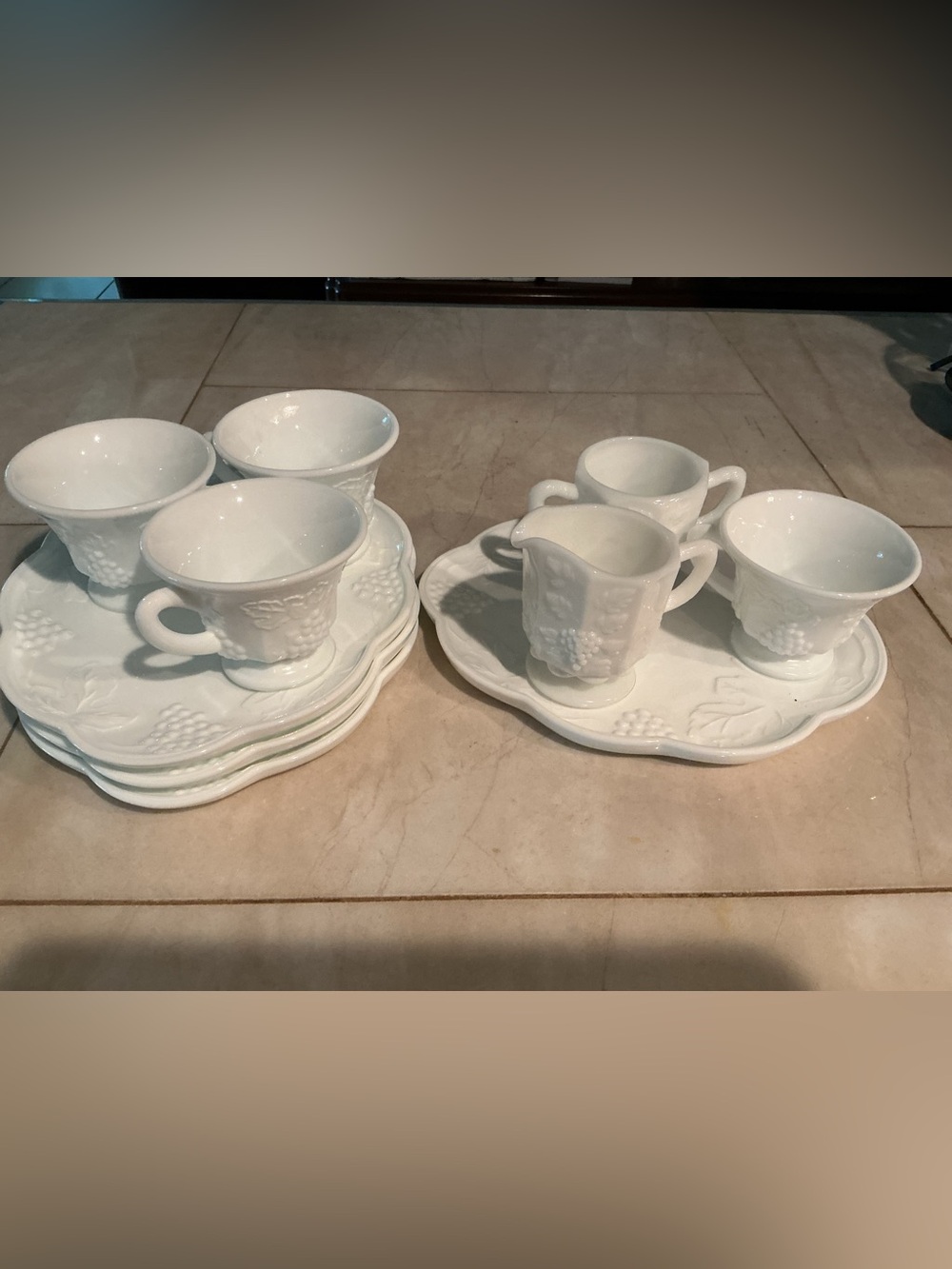Vintage Indiana Glass Colony Harvest Grape snack set with creamer & sugar